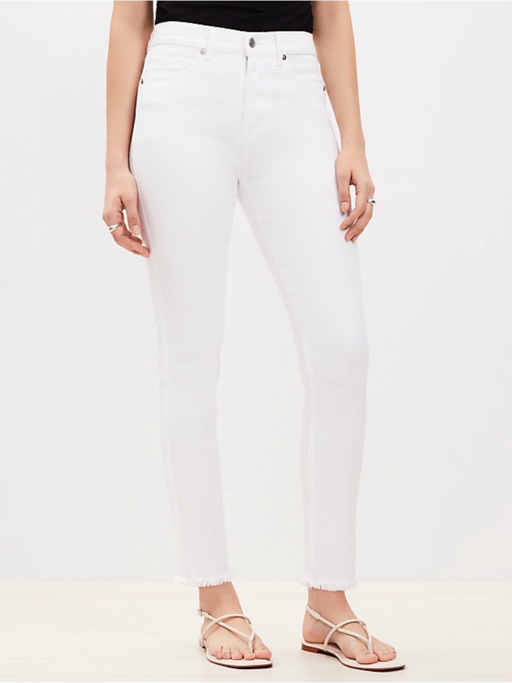 LOFT Frayed High Rise Skinny Jeans in White